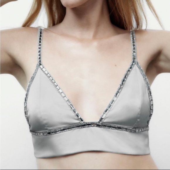 Zara | Tops | Zara White Triangle Rhinestone Bra Top Size